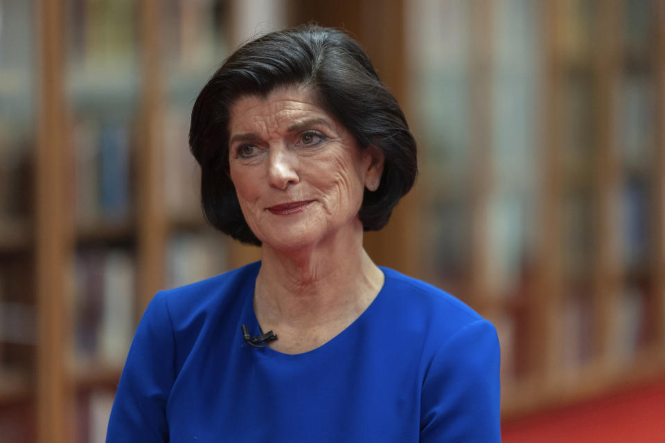 Luci Baines Johnson recounts stories of her father President Lyndon B. Johnson at the LBJ Presidential Library, May 16, 2023, in Austin, Texas. Johnson watched her father sign the Voting Rights Act in 1965, and recalls asking him why the ceremony was in the U.S. Capitol instead of the White House. She said personal relationships and events in her father's life influenced his thinking on civil rights and voting rights, as well as many of the social programs he helped established.(AP Photo/Stephen Spillman)