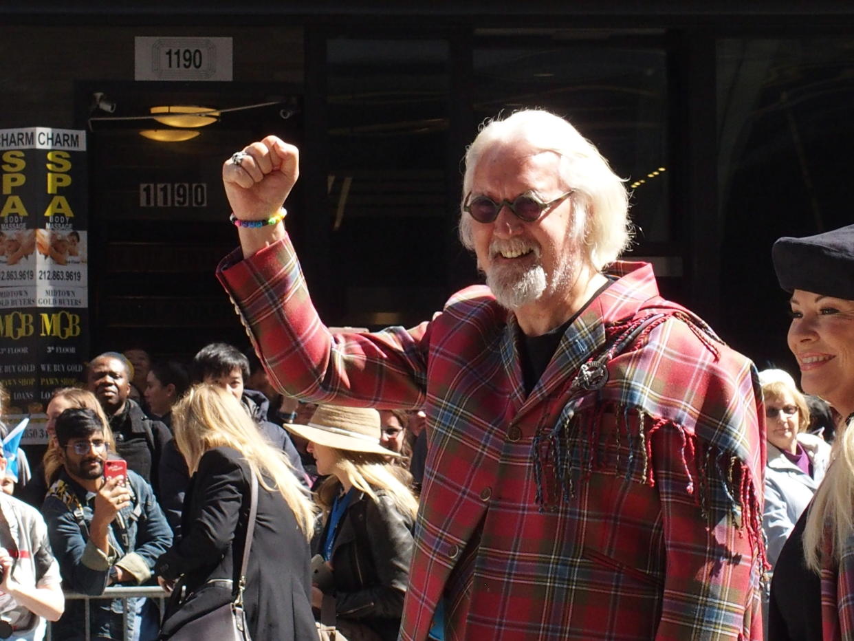 April 6, 2019 - New York, NY - Tartan Day Parade winds it's way up 6th avenue in Manhattan with Sir Billy Connolly as Grand Marshal and his wife by his side Pamela Stephenson. (Photo by Bruce Cotler/Globe Photos/Sipa USA)