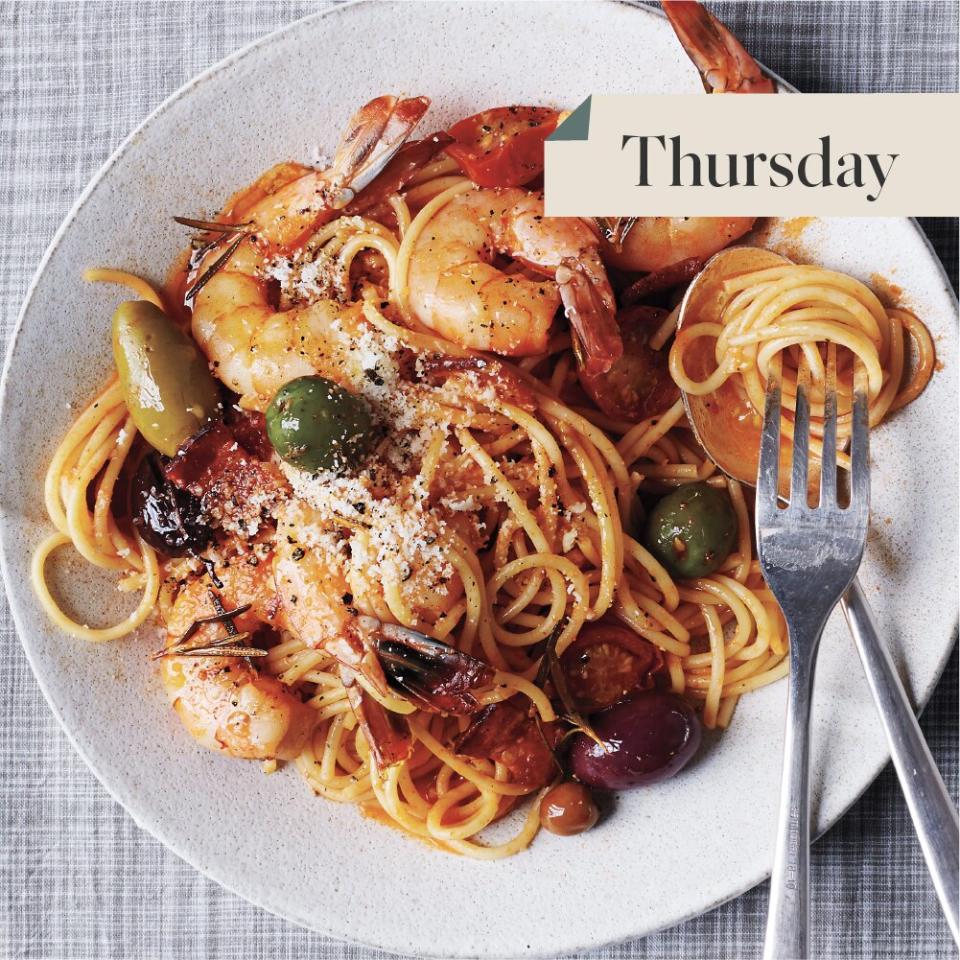 spaghetti with shrimp and olives recipe WFD