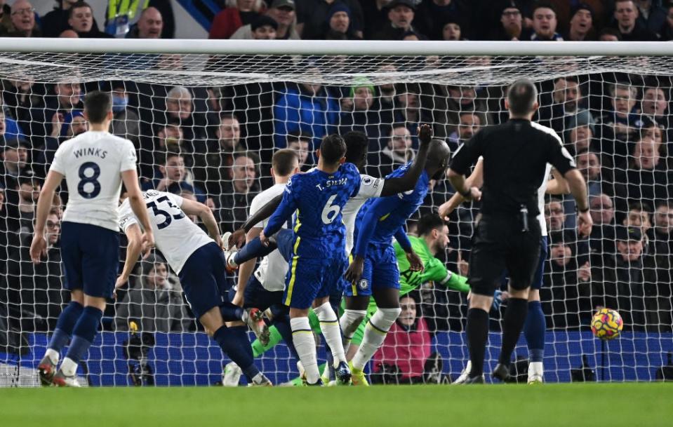 Lloris could do nothing to stop Silva’s header as Chelsea doubled their lead (Getty Images)