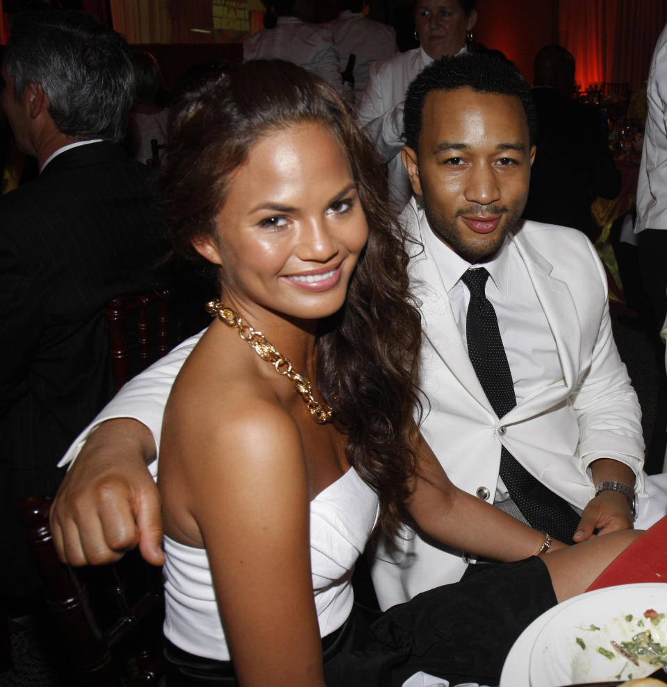 Closeup of Chrissy Teigen and John Legend