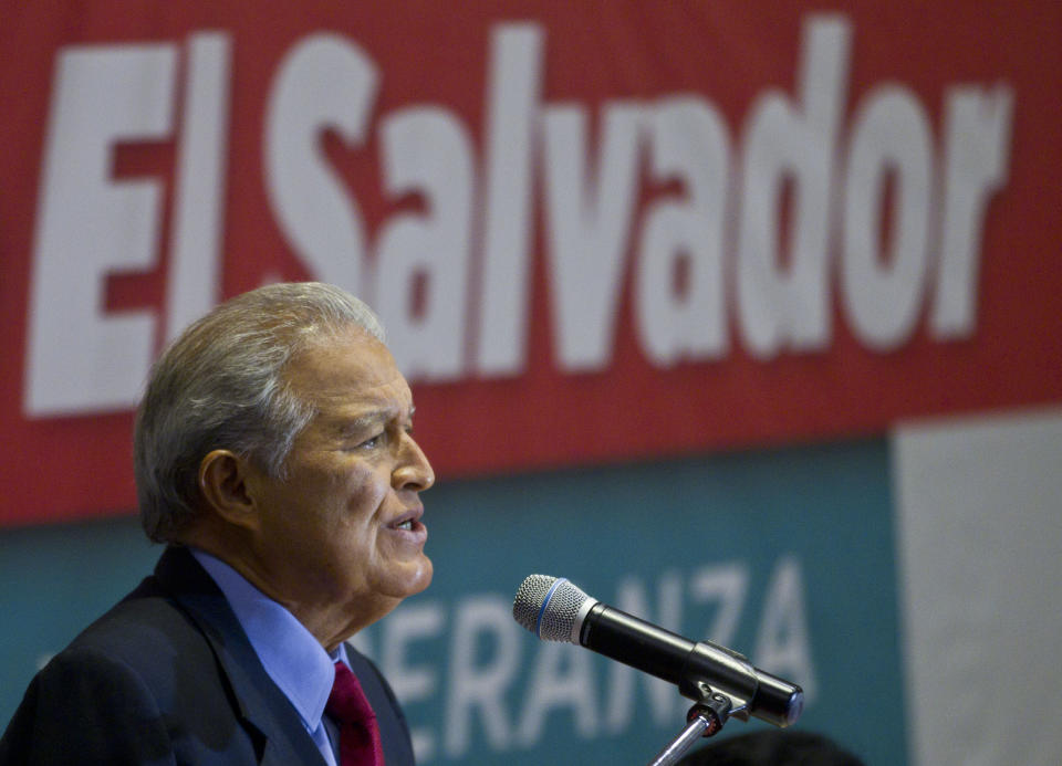 Presidential candidate Salvador Sanchez Ceren, of the ruling Farabundo Marti National Liberation Front (FMLN), speaks during a press conference one day after a presidential runoff election in San Salvador, El Salvador, Monday, March 10, 2014. El Salvador's too-close-to-call presidential runoff election has raised competing claims of victory from Ceren, a former fighter for leftist guerrillas and Norman Quijano, candidate of the once long-ruling conservative party that fought a civil war from 1980 to 1992. (AP Photo/Esteban Felix)