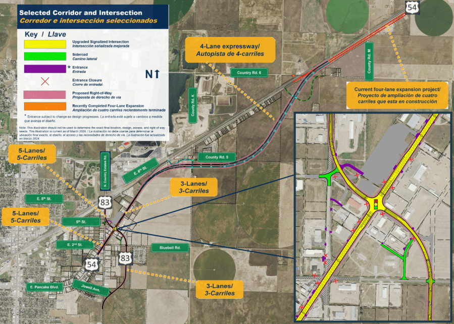 Proposed changes to the US 54/US 83interchange in Liberal (courtesy KDOT)