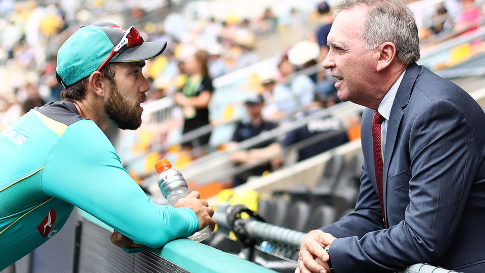 Glenn Maxwell and Trevor Hohns. (Photo by Ryan Pierse/Getty Images)