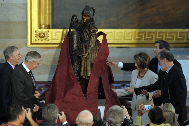 A statue of Helen Keller is unveiled in the Capitol Rotunda on Capitol Hill in Washington on October 7, 2009. File photo by Roger L. Wollenberg/UPI