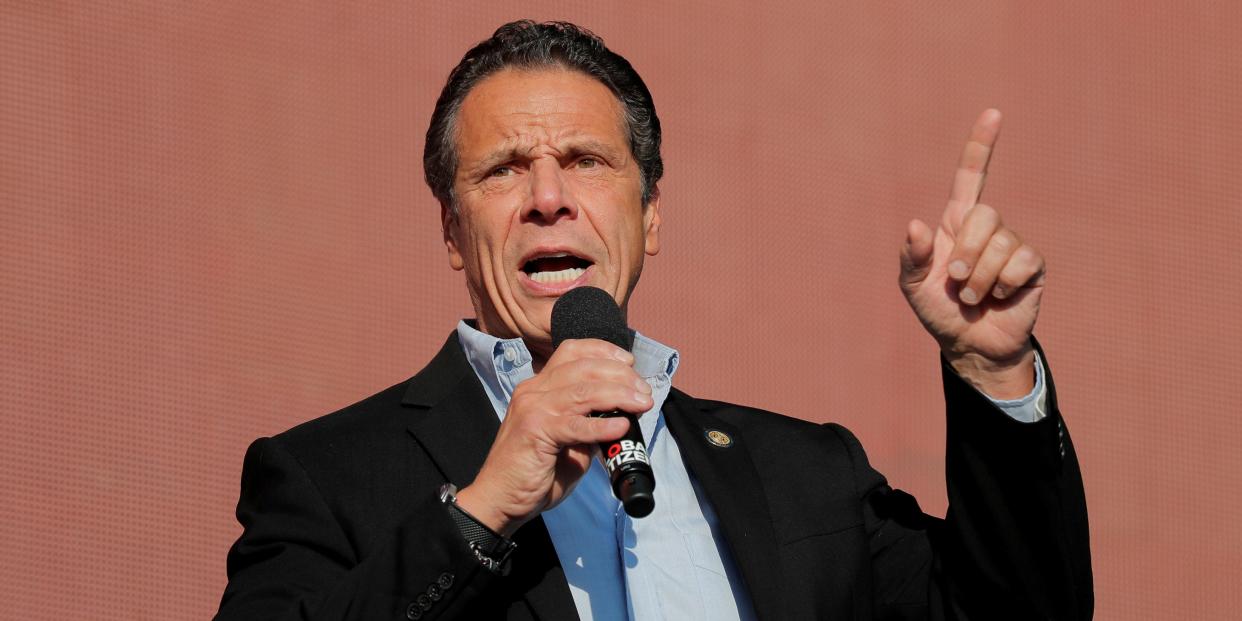 FILE PHOTO: New York Gov. Andrew Cuomo speaks in Central Park in New York City, New York, U.S., September 29, 2018. REUTERS/Caitlin Ochs