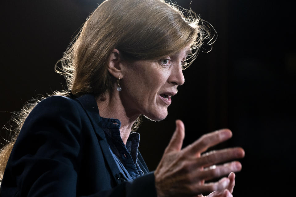 USAID Administrator Samantha Power is interviewed by the Associated Press, Thursday, Aug. 4, 2022, at USAID Headquarters in Washington. (AP Photo/Jacquelyn Martin)