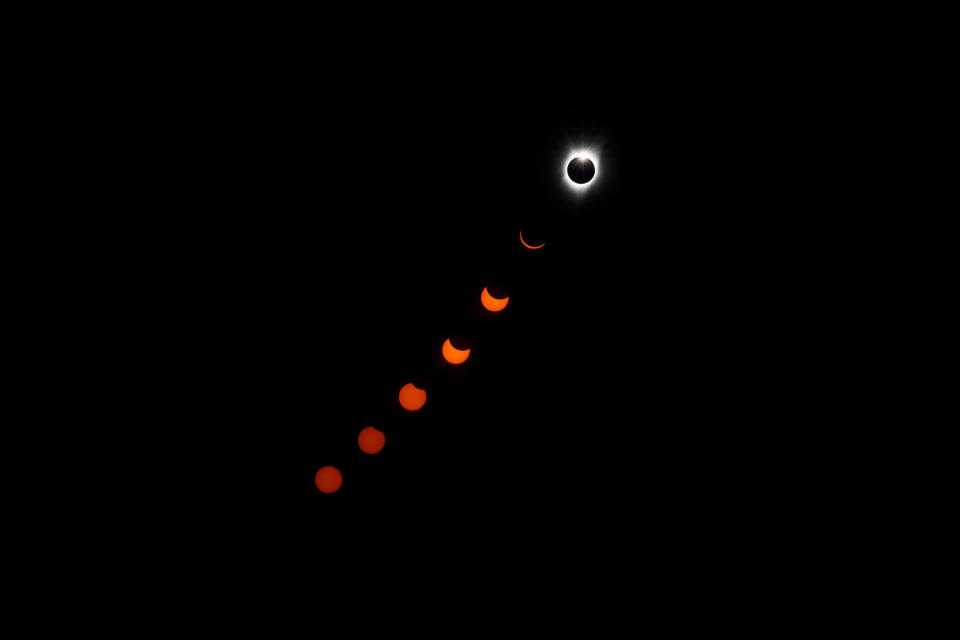 In-camera multiple exposure of the solar eclipse as seen in Salem, Oregon.&nbsp;