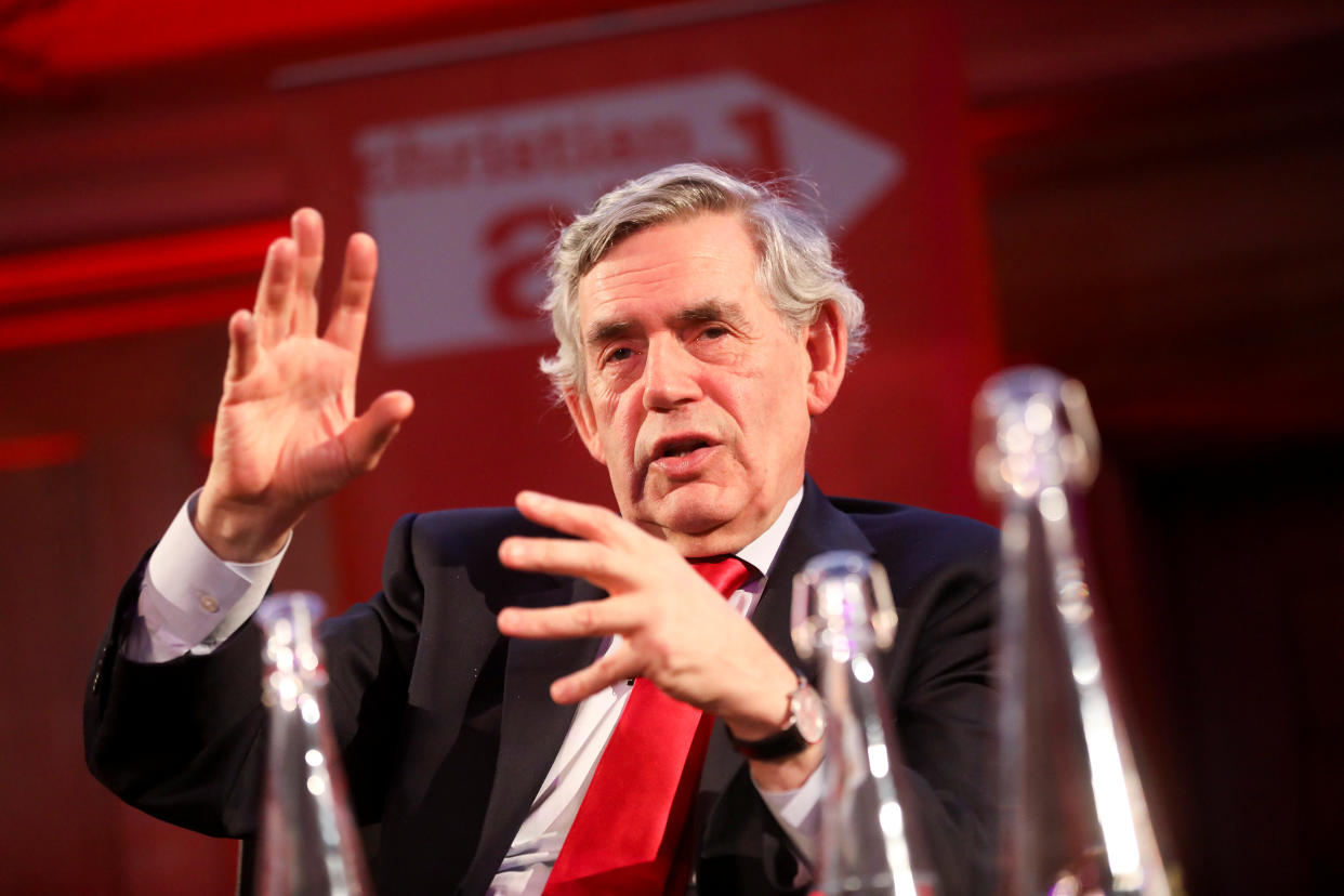 Britain's former Prime Minister Gordon Brown speaks during a Christian Aid Week event in London, Britain May 12, 2019. REUTERS/Simon Dawson