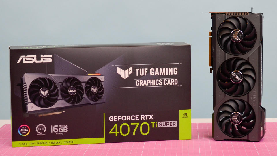 An Nvidia GeForce RTX 4070 Ti Super sitting on a desk