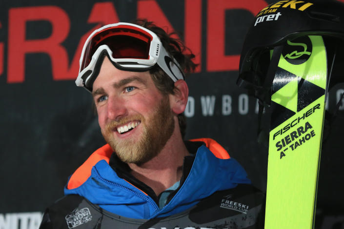 MAMMOTH, CA - JANUARY 19:  Kyle Smaine looks on from the podium after finishing in first place in the final round of the FIS Freeski World Cup 2018  Men&#39;s Ski Halfpipe during the Toyota U.S. Grand Prix on January 19, 2018 in Mammoth, California.  (Photo by Sean M. Haffey/Getty Images)