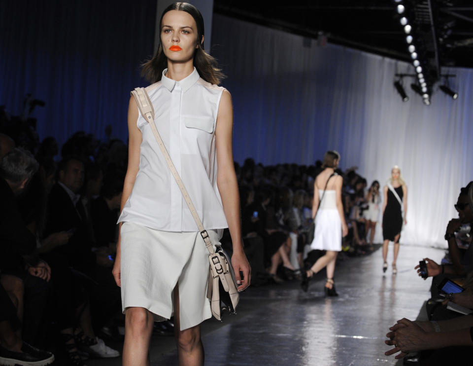 The Rag & Bone Spring 2014 collection is modeled during Fashion Week, Friday, Sept. 6, 2013, in New York. (AP Photo/Louis Lanzano)