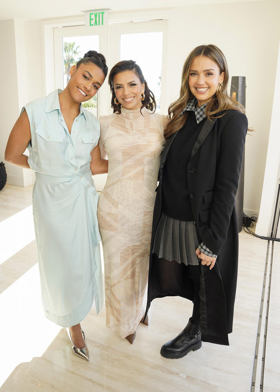 Ariana DeBose, Eva Longoria, and Jessica Alba pose as Ariana DeBose hosts brunch celebrating Eva Longoria's directorial debut for "Flamin' Hot" at Mandarin Oriental Residences Beverly Hills on January 13, 2024 in Beverly Hills, California.