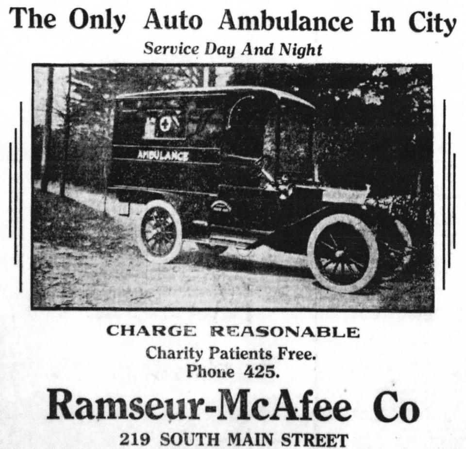 Ramseur -McAfee (soon to be Thomas McAfee Funeral Home) had the first and only ambulance in the city and later a fleet of eight ambulances.