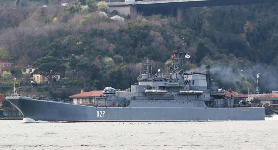 The Kondopoga, a Russian naval vessel, is on its way to the Black Sea. 