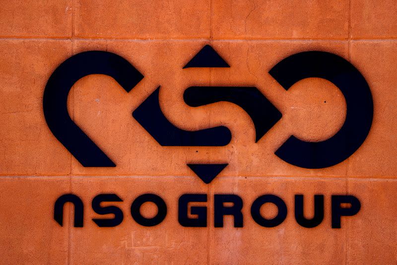 FILE PHOTO: FILE PHOTO: The logo of Israeli cyber firm NSO Group is seen at one of its branches in the Arava Desert, southern Israel