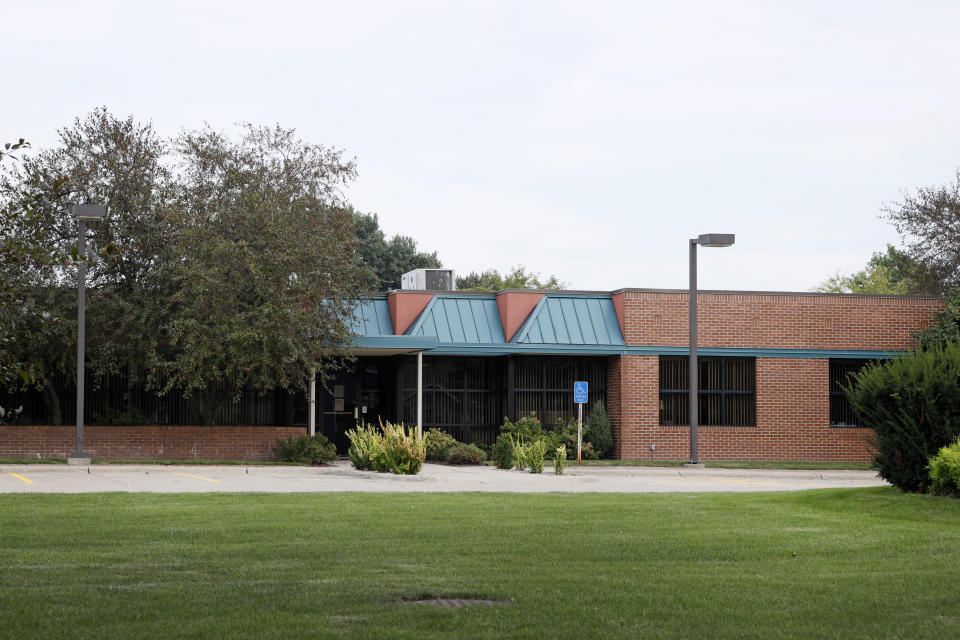 This Monday, Sept. 16, 2019, photo shows an office building in Johnston, Iowa, where the Iowa Communities Assurance Pool is staffed by employees from multiple insurance companies. Board members of the Iowa government insurance program have frequently held public meetings at posh out-of-state resorts, costing taxpayers tens of thousands of dollars while preventing them from attending, a review by The Associated Press shows. (AP Photo/Charlie Neibergall)