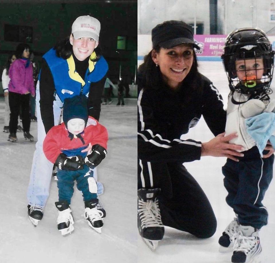 Michigan State goalie Dylan St. Cyr pictured as a young child with his mom, legendary goalie Manon Rheaume.