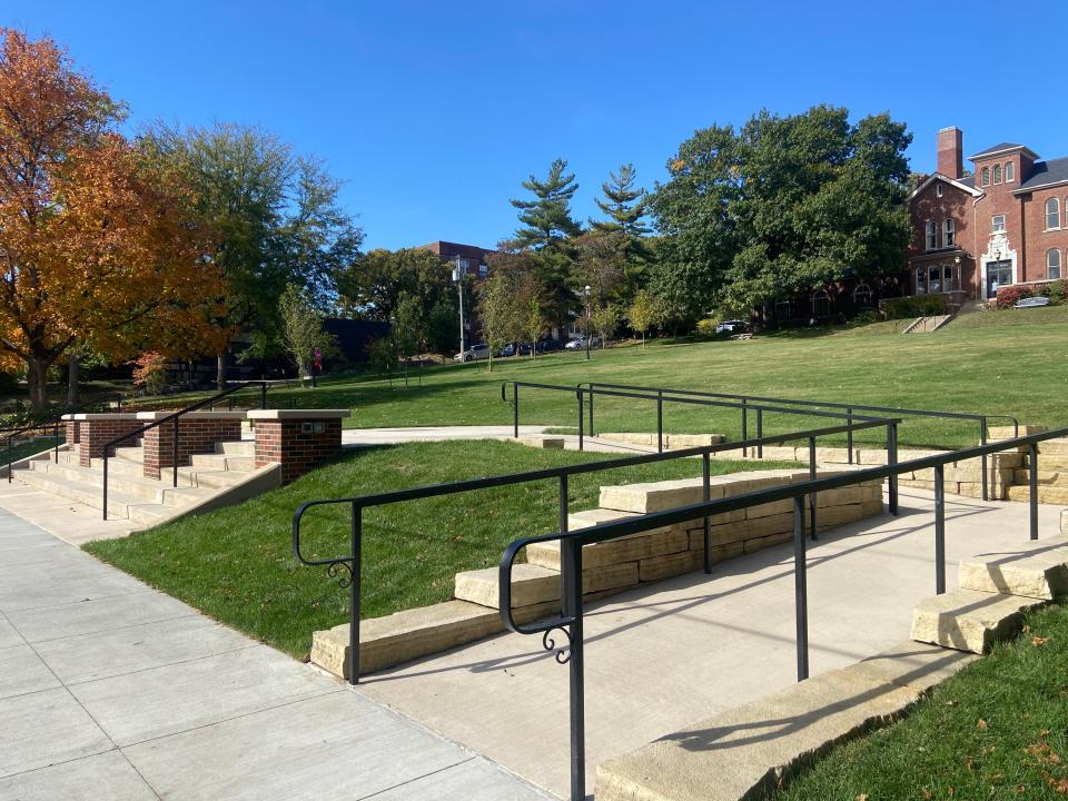 The new stage and plaza is seen on Oct. 18, 2023, at Hoyt Sherman Place in Des Moines.