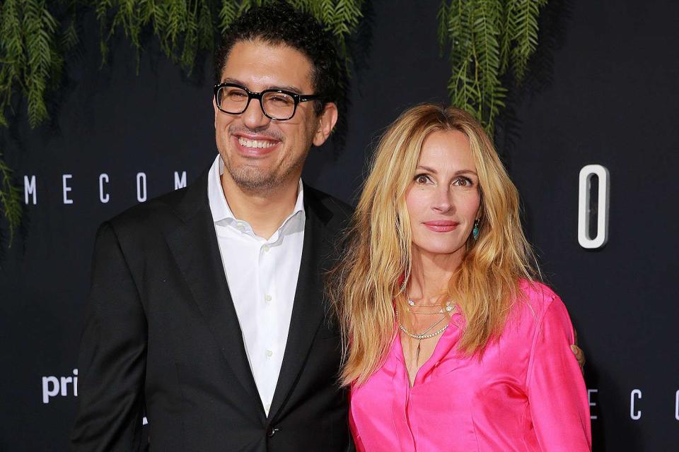 <p>Rich Fury/Getty Images</p> Sam Esmail and Julia Roberts at the "Homecoming" premiere on Oct. 24, 2018.