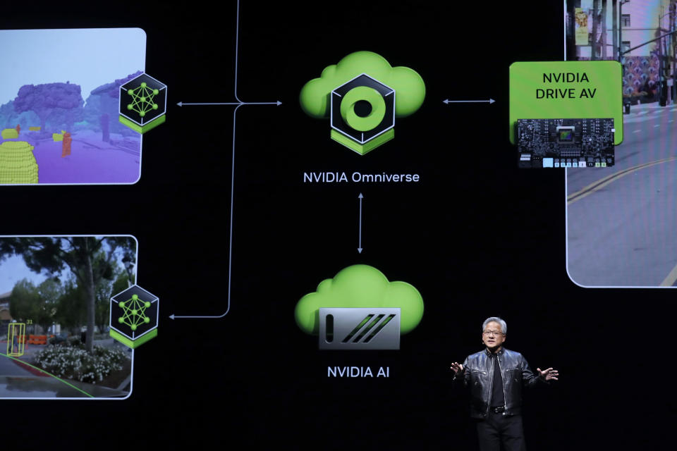 Nvidia Corporation President and CEO Jensen Huang speaks during the Computex 2024 exhibition in Taipei, Taiwan, Sunday, June 2, 2024. (AP Photo/Chiang Ying-ying)