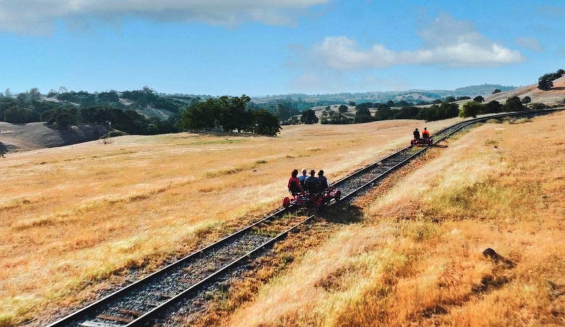 Rail Explorers offers an 8-mile roundtrip railbike tour in Amador County from Ione to the Newton Copper Mine.