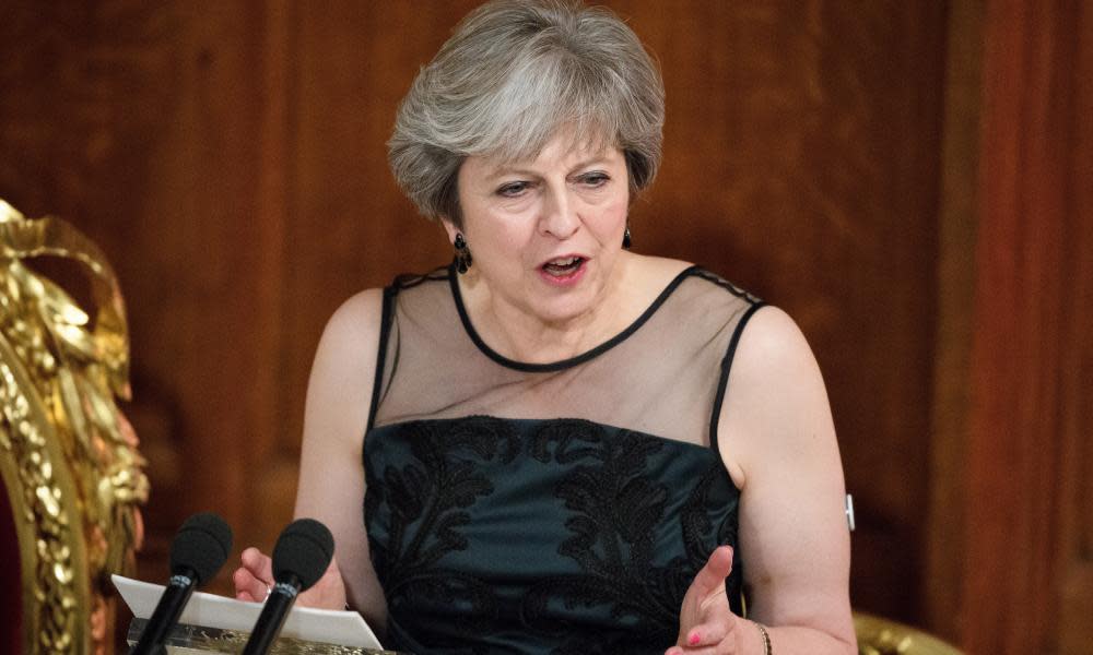 Prime Minister Theresa May delivers her speech at the annual Lord Mayor’s banquet on 13 November in which she spoke of Russian effort to destabilise countries and elections worldwide.