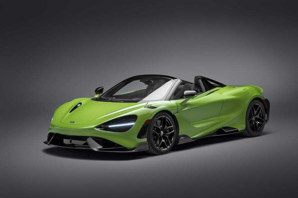 <p>The 765LT Spider is the newest open-top track weapon from McLaren, boasting the same 755-horsepower drivetrain as its fixed-roof counterpart. There's a bespoke bodykit, bigger brakes, stickier tires, and more aero too. Just 765 examples will be built, priced from $382,500.</p><p><a class="link " href="https://www.roadandtrack.com/news/a37143241/2022-mclaren-765lt-spider/" rel="nofollow noopener" target="_blank" data-ylk="slk:See the full story right here;elm:context_link;itc:0;sec:content-canvas">See the full story right here</a></p>