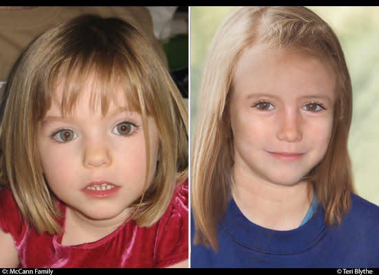 A combination of two pictures released by Madeleine McCann's family. One shows Madeleine at the age of 3 (L), and an 'age progression' image of what she would look like at the age of 9.   Madeleine McCann disappeared on May 3, 2007, just days before her fourth birthday, from the family's holiday apartment at the Portuguese resort of Praia da Luz. Her parents were dining with friends at a nearby restaurant when she went missing.  If you have any information on Madeleine's whereabouts, please contact the Operation Grange team at 0207 321 9251 or OperationGrange@met.pnn.police.uk.   More info about Madeleine can be found at: <a href="http://www.findmadeleine.com" target="_blank">findmadeleine.com</a>