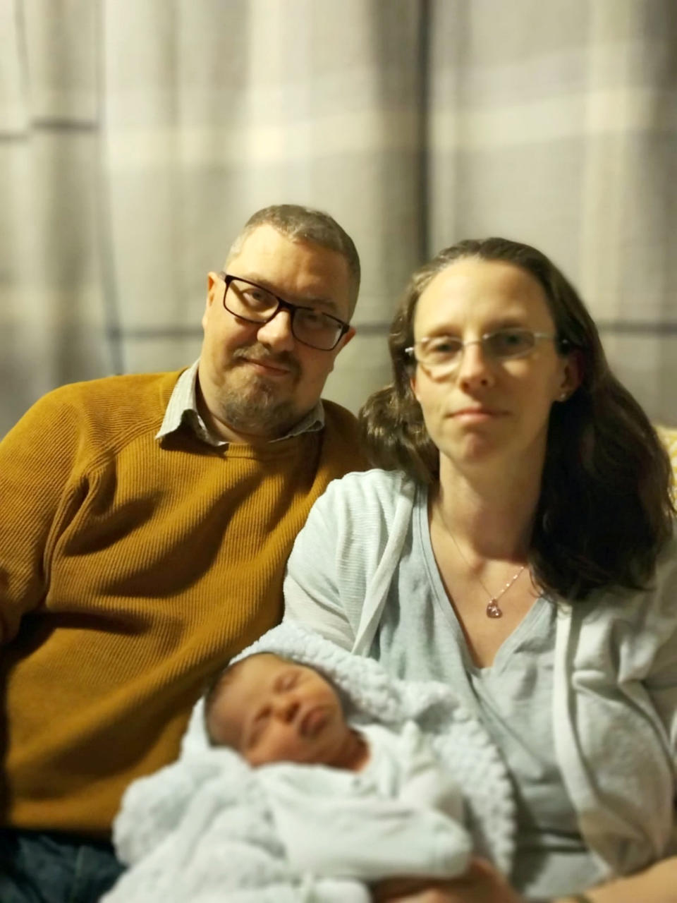 Dominic Lister, Natalie Lister, and baby Alice Lister in hospital after the birth. (SWNS)