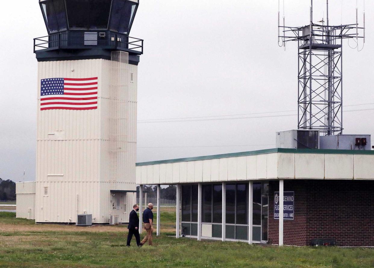 Rep. Greg Murphy tours D2  Government Solutions at Coastal Carolina Regional Airport in New Bern, NC, March 24, 2021. Recently, the airport announced plans to expand a runway and move traffic in relation to Williams Road in James City.