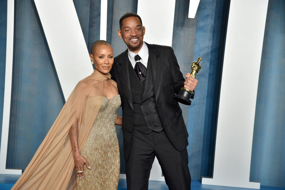 Will Smith e Jada Pinkett Smith na festa o Oscar após o polêmico tapa em Chris Rock