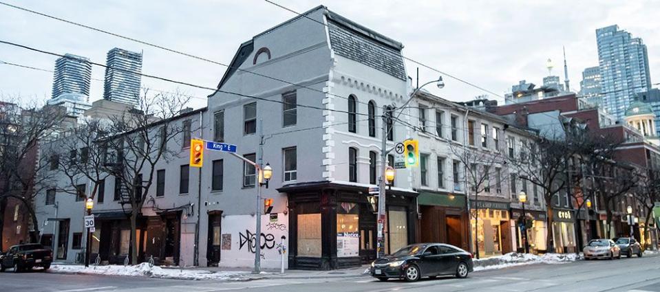  A street view of 185 King Street East in Toronto, where a developer plans to build a 33-storey, mixed-use tower.