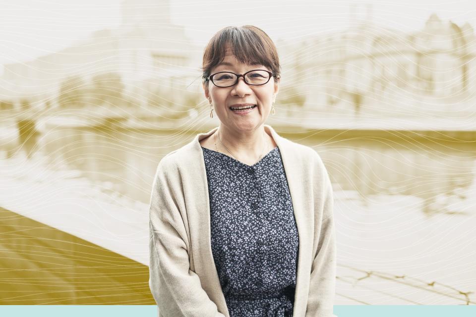 Portrait of senior woman on cafe terrace