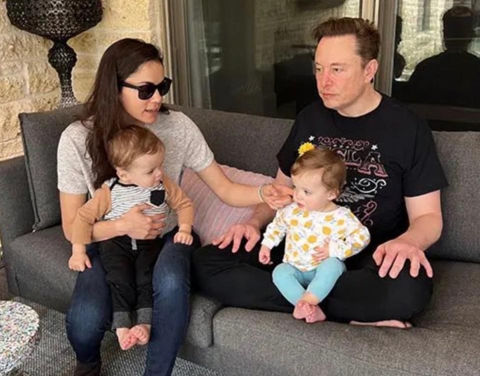 Elon Musk with Neuralink CEO Shivon Willis and their twin children (Twitter/X)