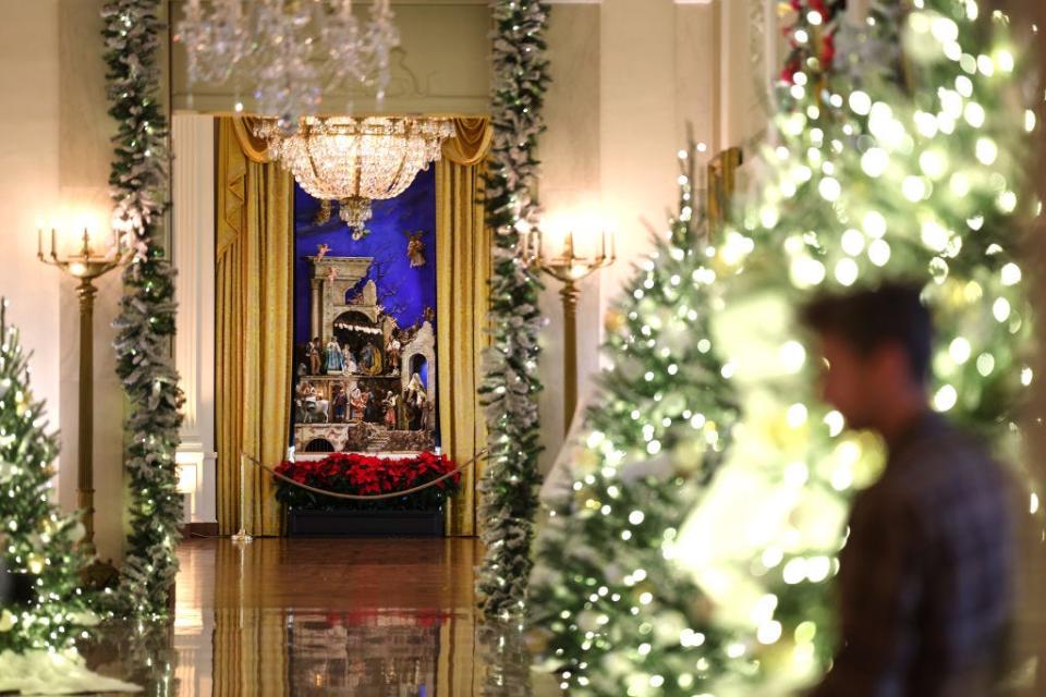 A Nativity scene in the East Room of the White House