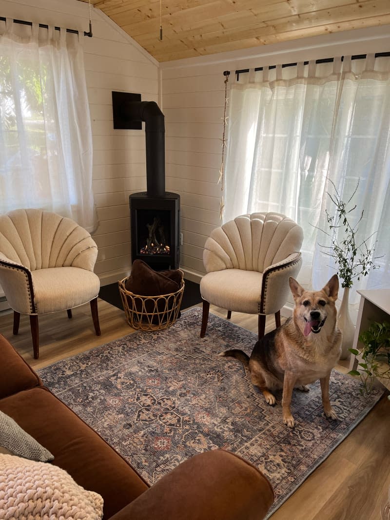 Accent chairs in renovated living room.