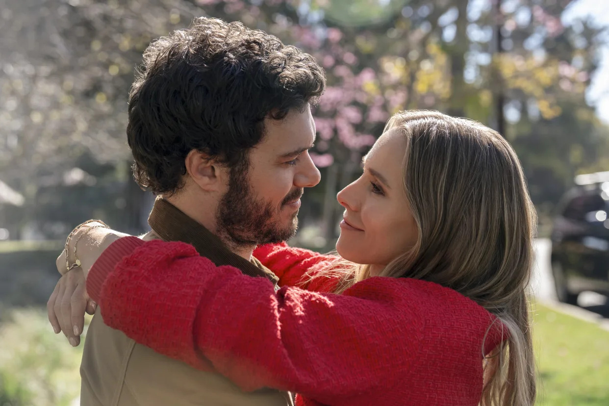 Adam Brody, left, and Kristen Bell before a kiss.