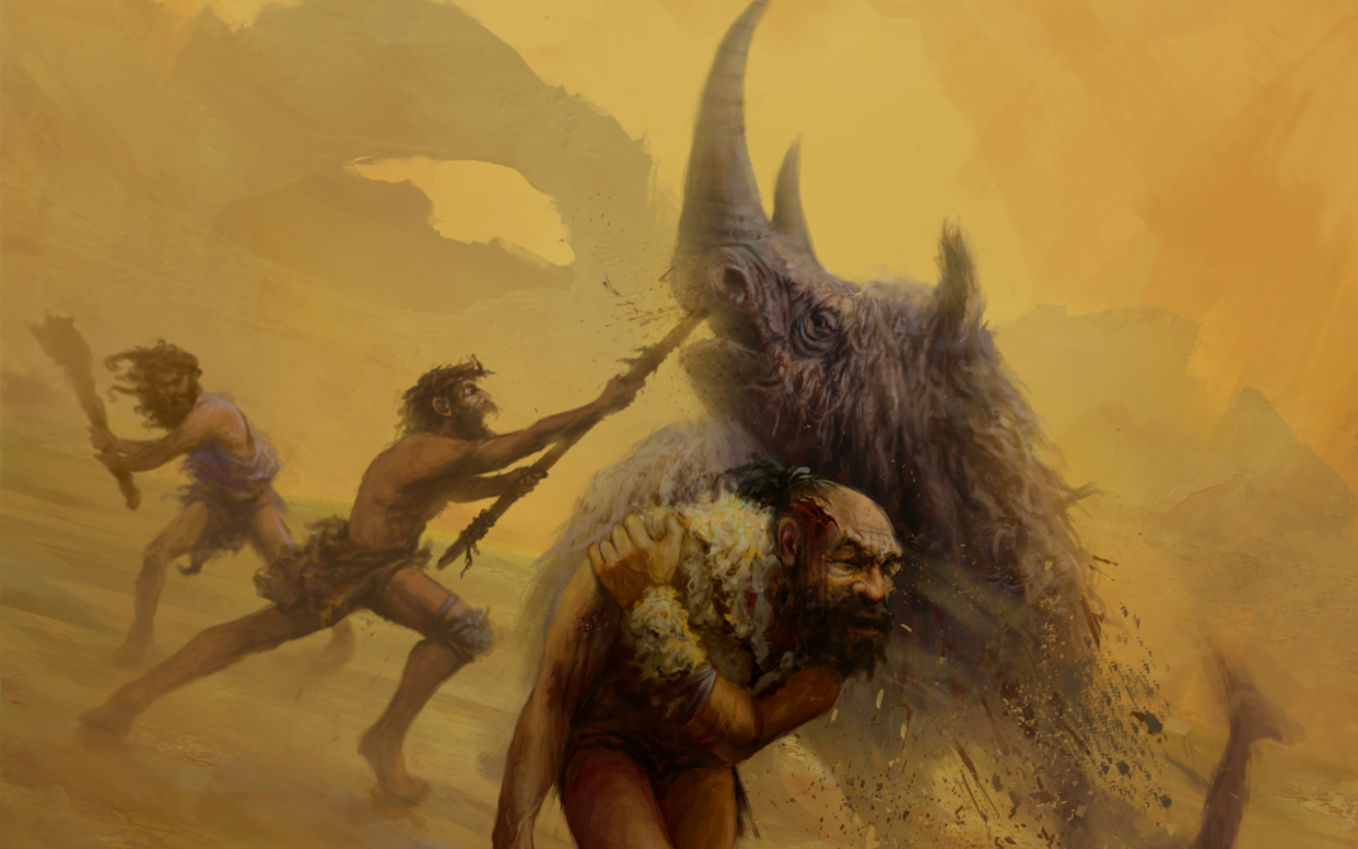 Neanderthals are commonly thought to have relied on dangerous close range hunting techniques, using non-projectile weapons like the thrusting spears depicted here - Gleiver Prieto & Katerina Harvati