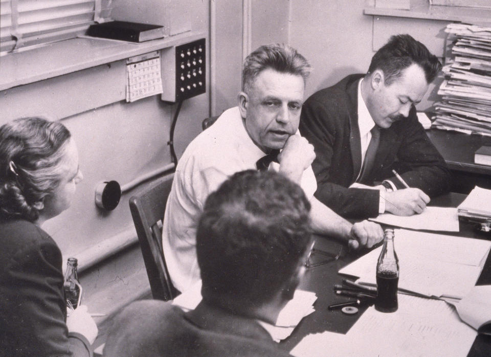 American sexuality researcher Alfred Kinsey (1894 - 1956) works with his staff while preparing the final manuscript of his book 'Sexual Behavior In The Human Female,' 1953.<span class="copyright">Hulton Archive/Getty Images</span>