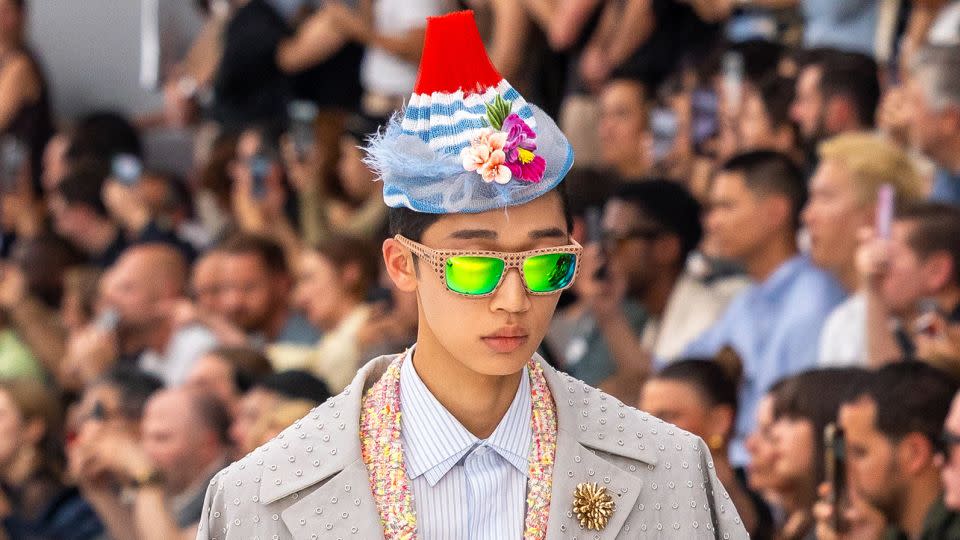 The intriguing headgear first appeared on Dior's menswear runway last month. - Marc Piasecki/WireImage/Getty Images