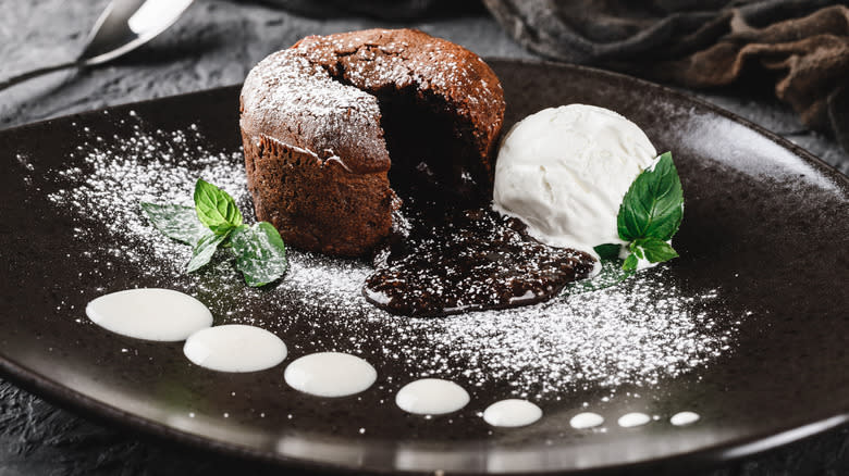 Chocolate lava cake with ice cream