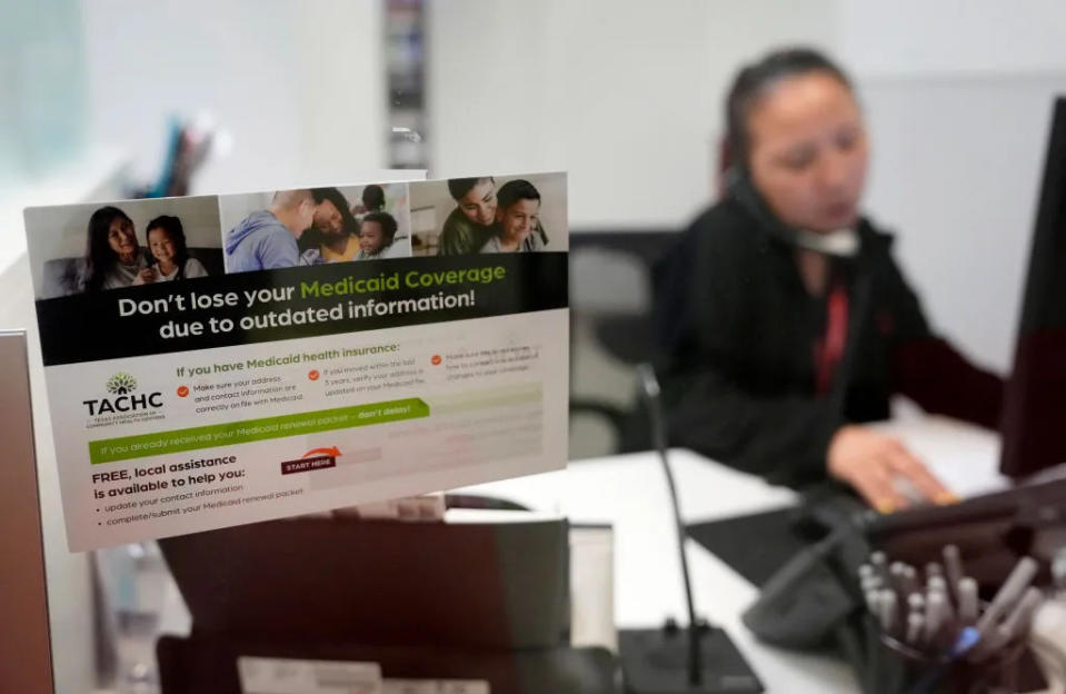 HOUSTON, TEXAS - MAY 30: A reminder about Medicaid coverage is displayed as Trina Le, eligibility supervisor team lead, works at Hope Clinic, 7001 Corporate Dr., Tuesday, May 30, 2023, in Houston. (Melissa Phillip/Houston Chronicle via Getty Images)