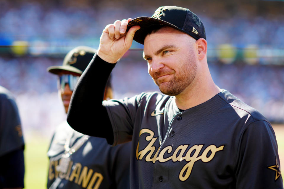 LOS ANGELES, CA - JULY 19:  Liam Hendriks #31 of the Chicago White Sox acknowledges the crowd during player introductions prior to the 92nd MLB All-Star Game presented by Mastercard at Dodger Stadium on Tuesday, July 19, 2022 in Los Angeles, California. (Photo by Daniel Shirey/MLB Photos via Getty Images)