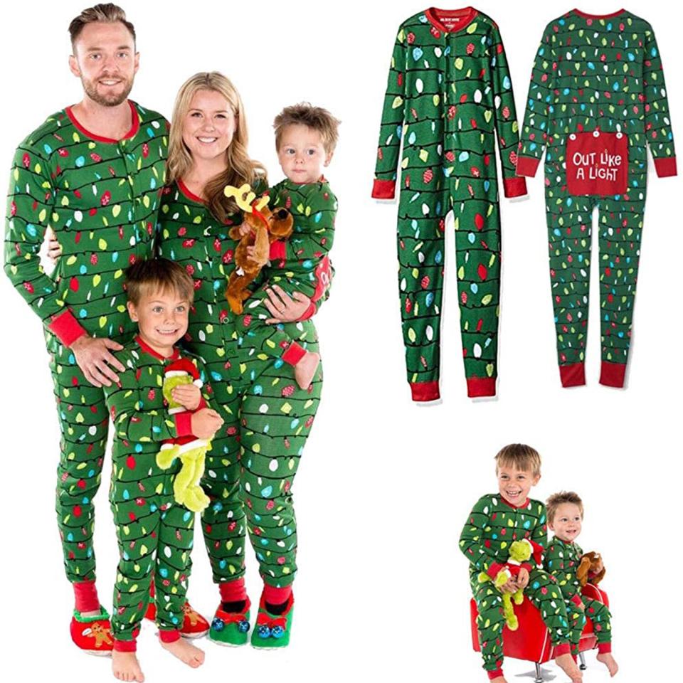 family matching christmas pajamas sets adult kids lights