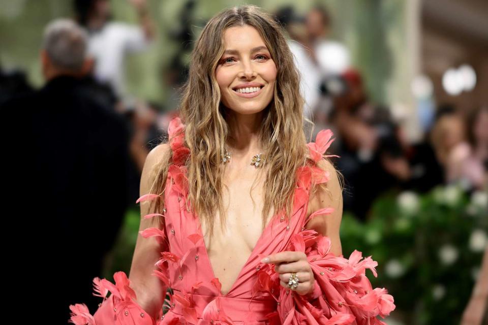 <p>Dimitrios Kambouris/Getty</p> Jessica Biel at the 2024 Met Gala.