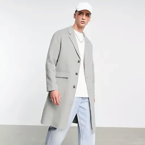 Relaxed faux wool overcoat in sage green