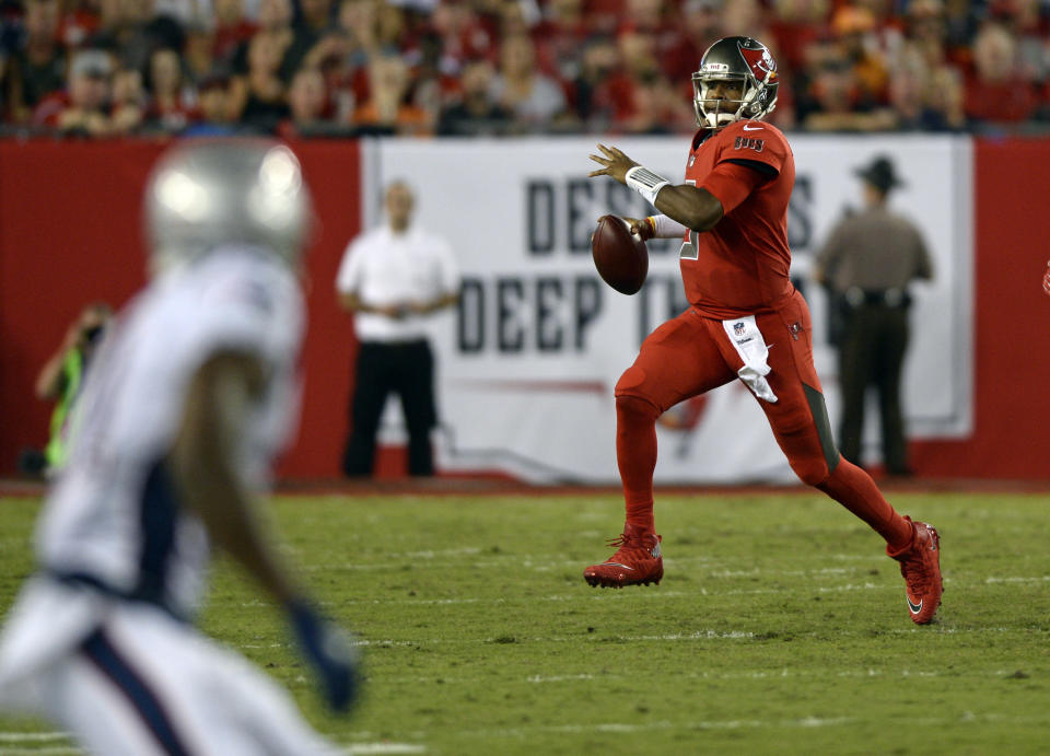 Tampa Bay Buccaneers quarterback Jameis Winston struggled in a loss to the Patriots on Thursday night. (AP)