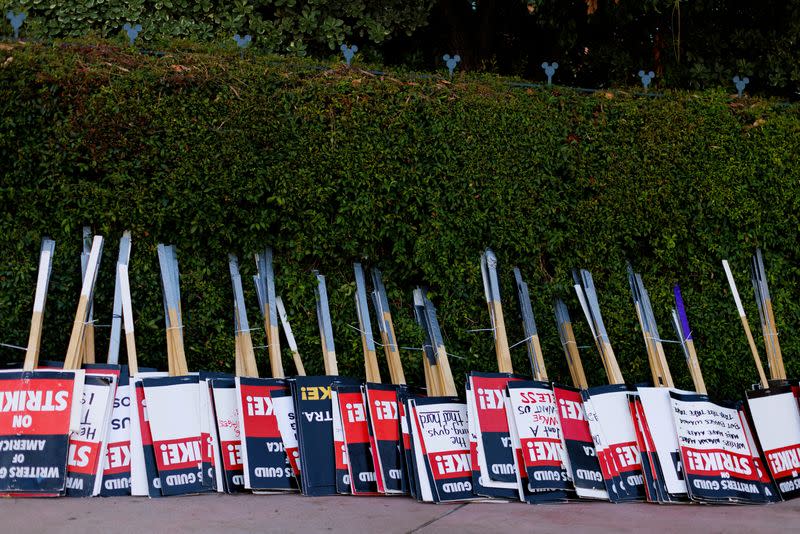 FILE PHOTO: Hollywood actors and writers on strike outside Disney studios in California