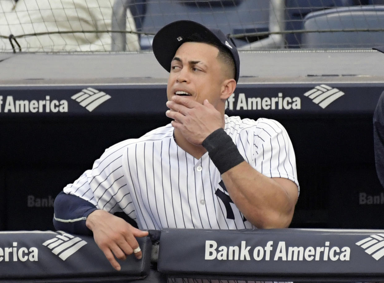 New York Yankee Giancarlo Stanton is hot as of late, so maybe there’s time for him to turn things around at the plate. (AP Photo/Bill Kostroun)